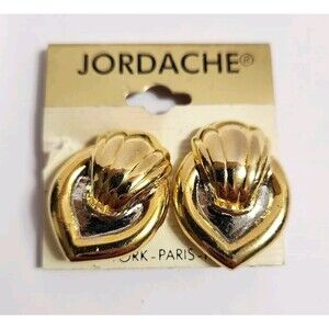 Jordache Gold Toned Framed W Silver Toned Inside Clip-On Earrings Sea Shell Loop